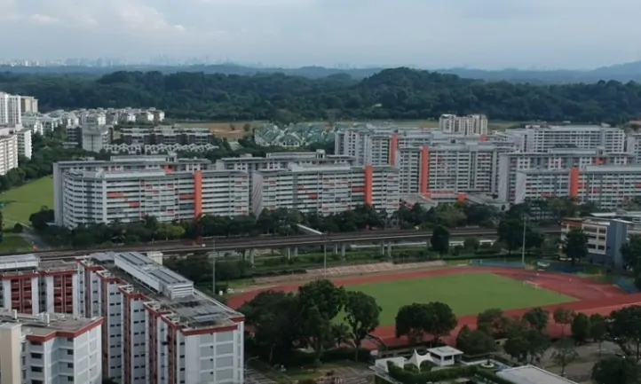 Aerial view of buildings with HDB flats in Singapore