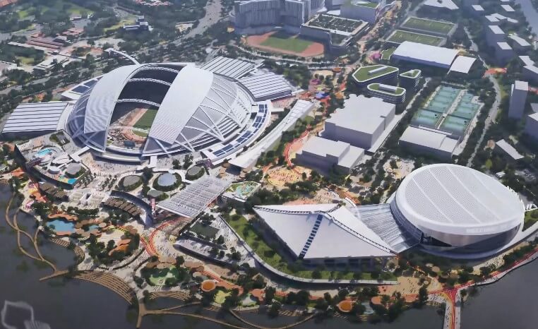 Kallang Sports Hub center viewed from bird's perspective