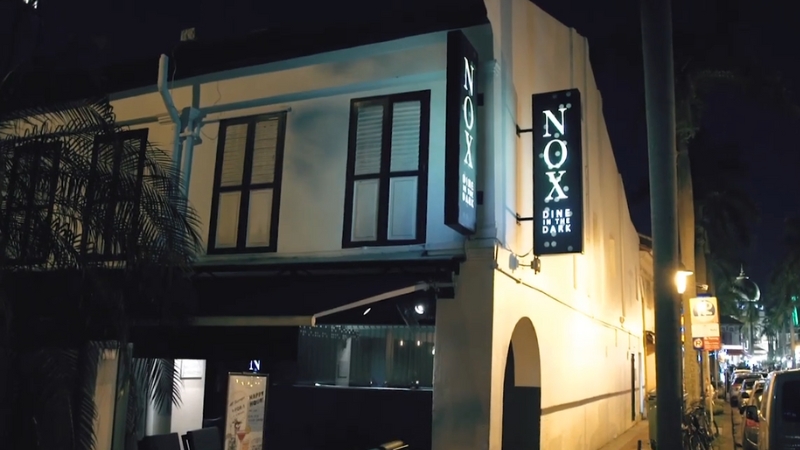 Exterior view of NOX – Dine in the Dark restaurant in Singapore
